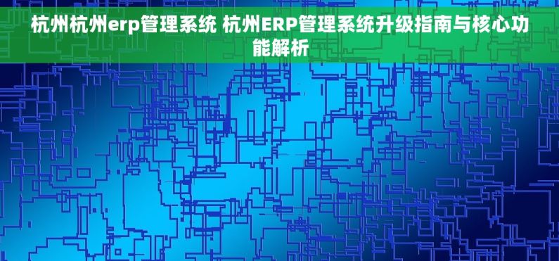 杭州杭州erp管理系统 杭州ERP管理系统升级指南与核心功能解析