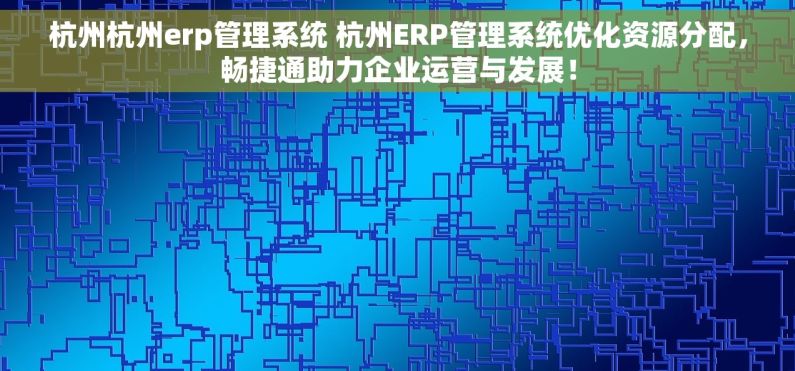 杭州杭州erp管理系统 杭州ERP管理系统优化资源分配，畅捷通助力企业运营与发展！