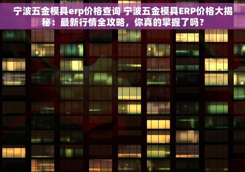 宁波五金模具erp价格查询 宁波五金模具ERP价格大揭秘：最新行情全攻略，你真的掌握了吗？