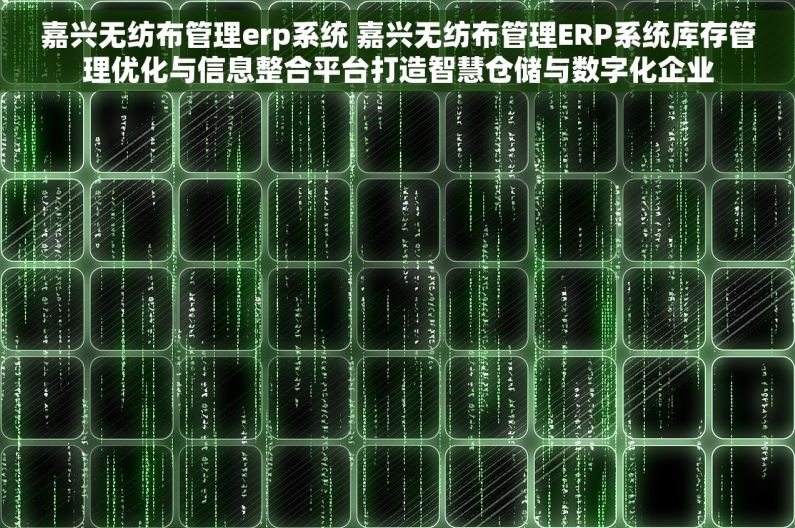 嘉兴无纺布管理erp系统 嘉兴无纺布管理ERP系统库存管理优化与信息整合平台打造智慧仓储与数字化企业