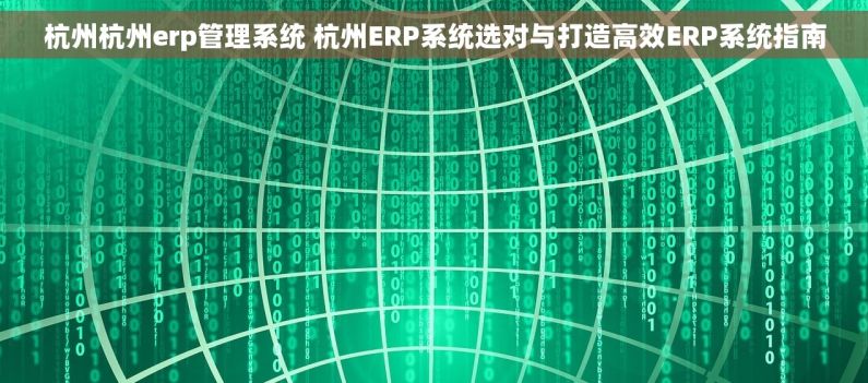 杭州杭州erp管理系统 杭州ERP系统选对与打造高效ERP系统指南