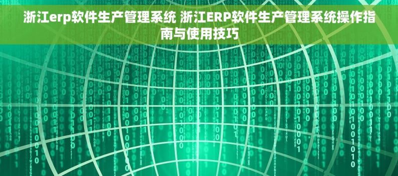 浙江erp软件生产管理系统 浙江ERP软件生产管理系统操作指南与使用技巧